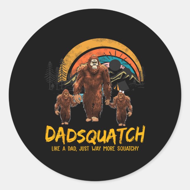 Pegatina Redonda Dadsquatch como un padre, un retro más sacioso (Anverso)