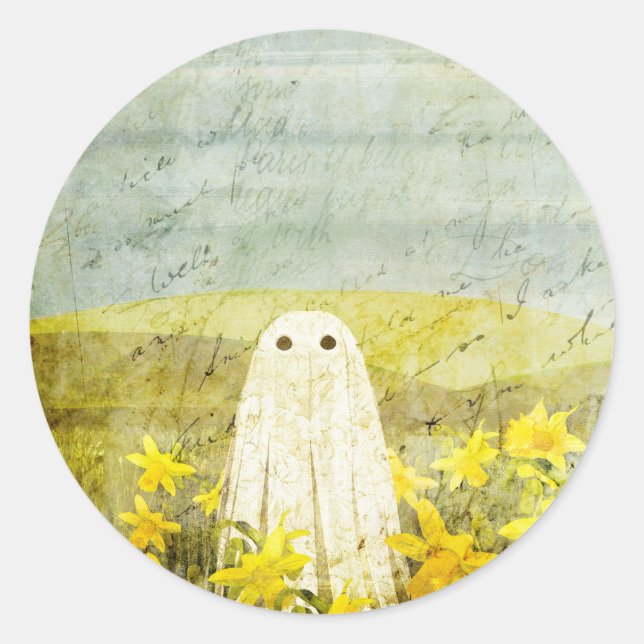 Pegatina Redonda Daffodil Ghost (Anverso)
