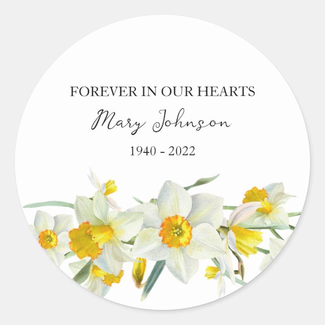 Pegatina Redonda Daffodil Memorial Funeral Classic Round Sticker (Anverso)