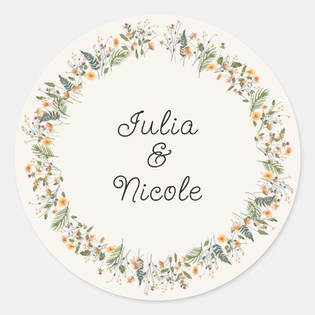 Pegatina Redonda Daffodils Botánicos Daisy Peony Flowers Boda (Anverso)