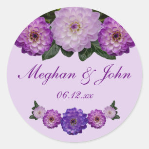 Pegatina Redonda Dahlia Purple Lavender Lilac Boda Floral