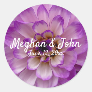 Pegatina Redonda Dahlia Purple Lavender Lilac Boda Floral