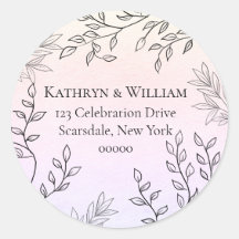 Dainty Black Floral on Pink Boda Return Address