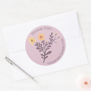 Pegatina Redonda Dainty Floral Elegante GRACIAS Personalizado Peque