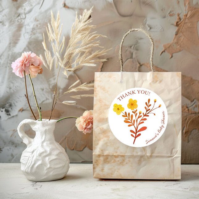 Pegatina Redonda Dainty Florals Elegant GRACIAS BABY SHOWER (Dainty Florals Elegant THANK YOU BABY SHOWER Classic Round Sticker
)