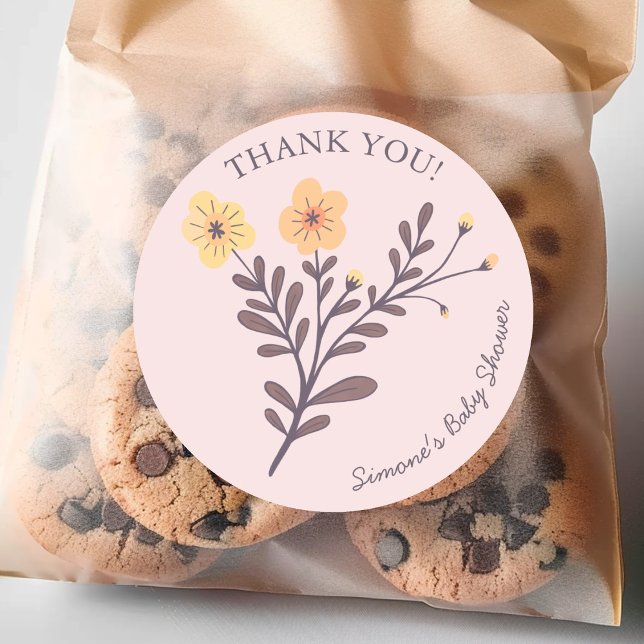 Pegatina Redonda Dainty Florals Elegant GRACIAS BABY SHOWER (Dainty Florals Elegant THANK YOU BABY SHOWER Classic Round Sticker
)