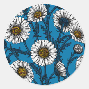 Pegatina Redonda Daisies en azul