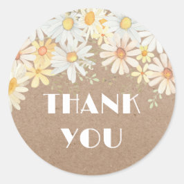 Pegatina Redonda Daisies en el papel kraft gracias