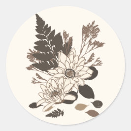 Pegatina Redonda Daisies y hojas - transparentes en crema.
