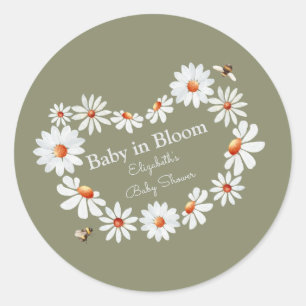 Pegatina Redonda Daisy and Bumble Bee Baby Shower
