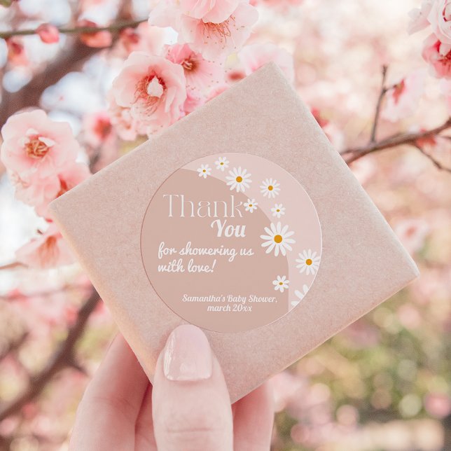 Pegatina Redonda Daisy Baby en flor Boho Chica Baby Shower Gracias (Subido por el creador)
