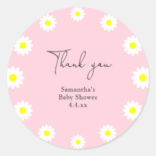 Pegatina Redonda Daisy - baby shower de agradecimiento
