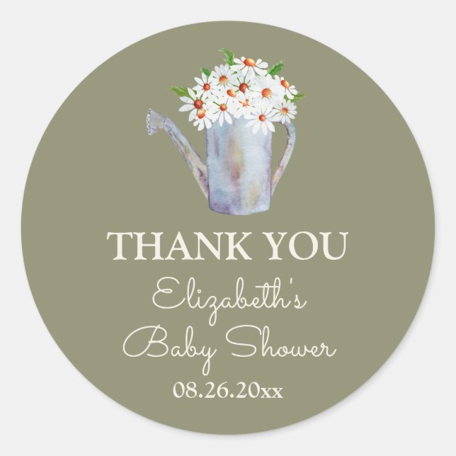 Pegatina Redonda Daisy Baby Shower Gracias (Anverso)
