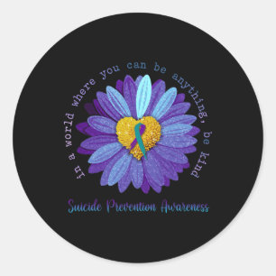 Pegatina Redonda Daisy Be Kind Suicida Prevención Conciencia Verde