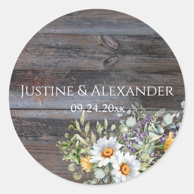 Pegatina Redonda Daisy blanco (Anverso)