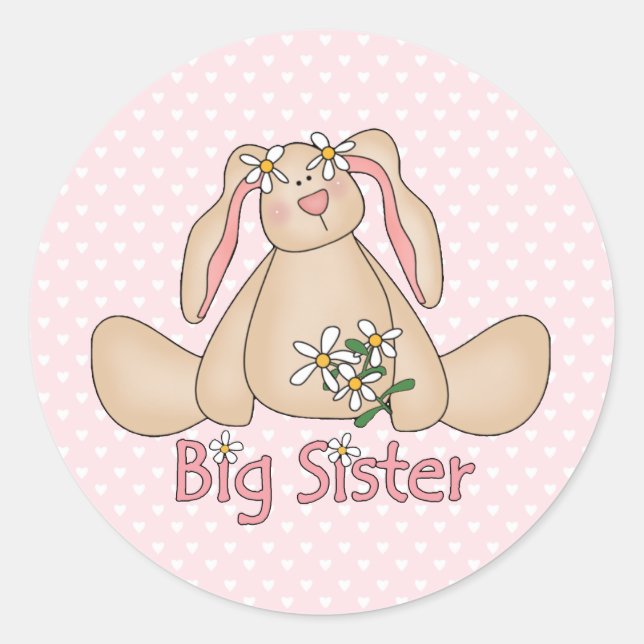 Pegatina Redonda Daisy Bunny Big Sister (Anverso)