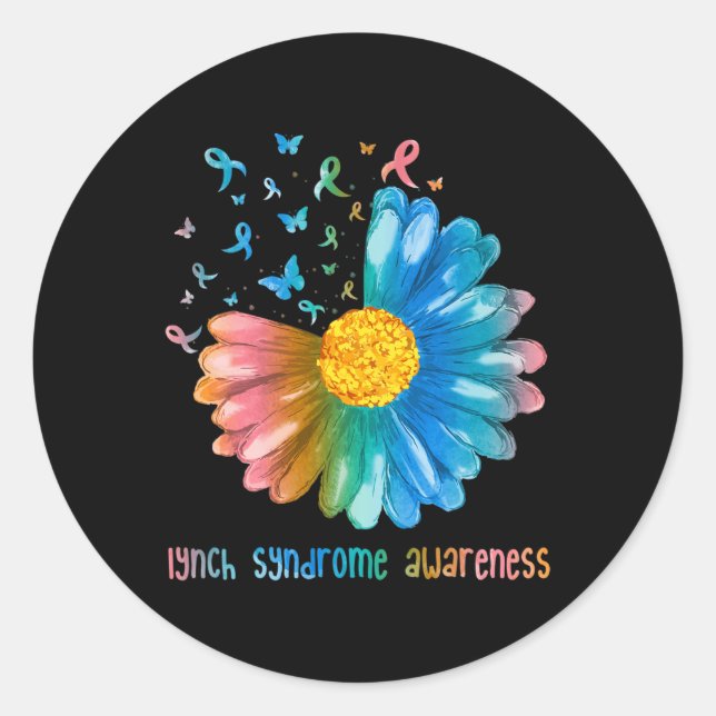 Pegatina Redonda Daisy Butterfly Lynch Síndrome Conciencia (Anverso)
