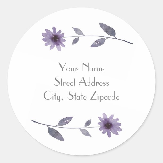 Pegatina Redonda Daisy color de agua morado (Anverso)