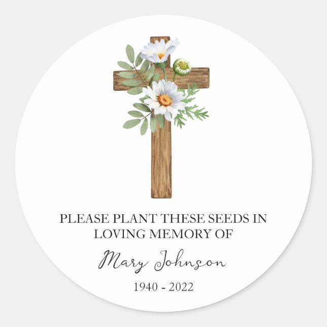 Pegatina Redonda Daisy Cross Memorial Funeral Seed Packet (Anverso)