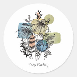 Pegatina Redonda Daisy Doodle En Tinta Y Acuarela