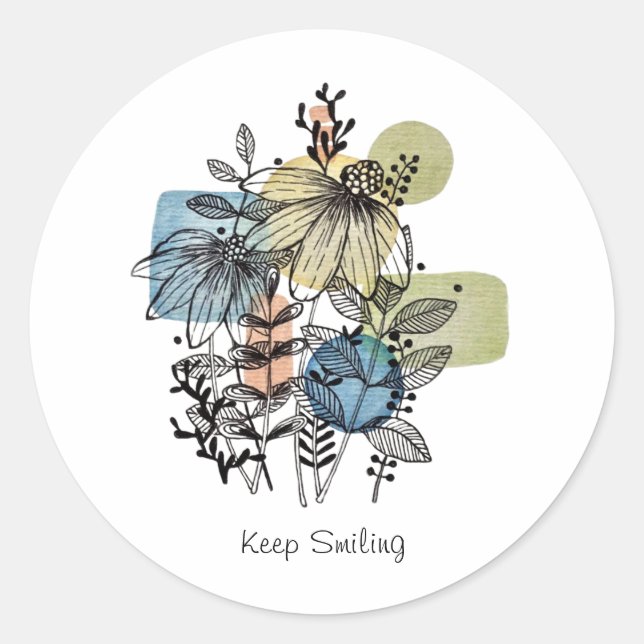 Pegatina Redonda Daisy Doodle En Tinta Y Acuarela (Anverso)