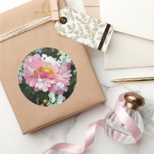 Pegatina Redonda Daisy en rosa