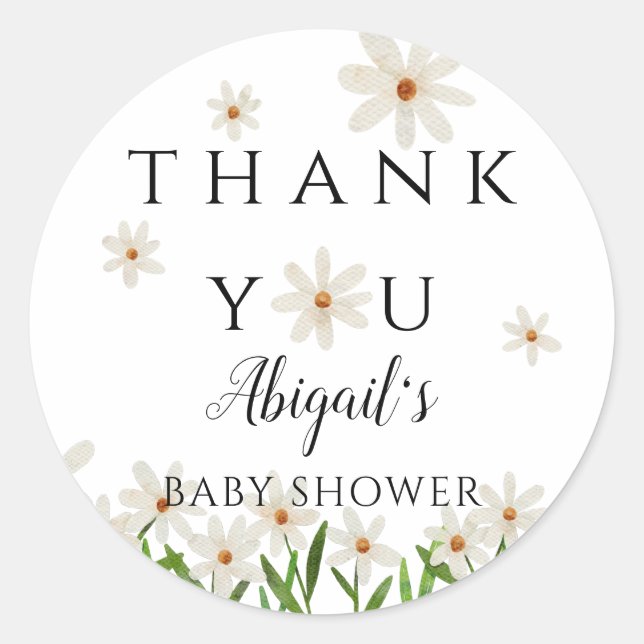 Pegatina Redonda Daisy Floral Baby Shower Favor (Anverso)