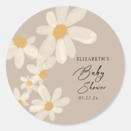 Pegatina Redonda Daisy Floral Brown Baby Shower