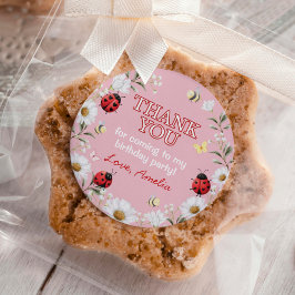 Pegatina Redonda Daisy Floral Little Love Bug Birthday Party