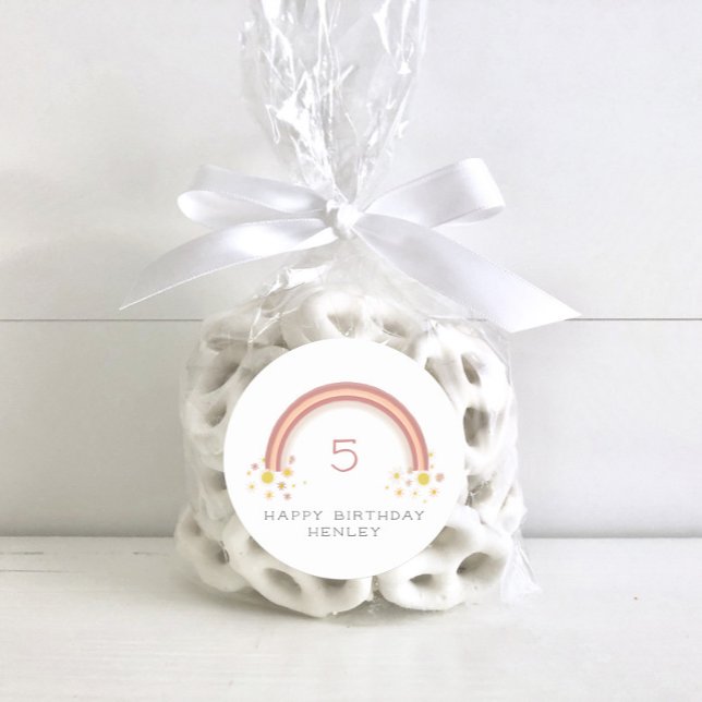 Pegatina Redonda Daisy Floral Rainbow Chicas Cumpleaños (Subido por el creador)