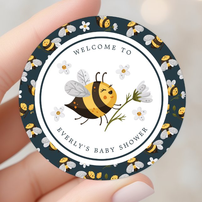 Pegatina Redonda Daisy Flower Bumblebee Bee Baby Shower (Subido por el creador)