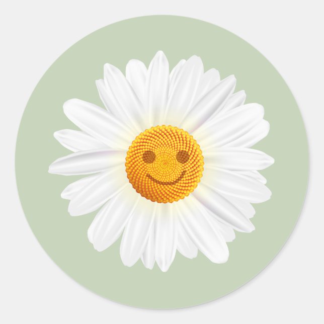 Pegatina Redonda Daisy Flower Smiley Face (Anverso)