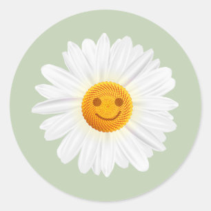 Pegatina Redonda Daisy Flower Smiley Face