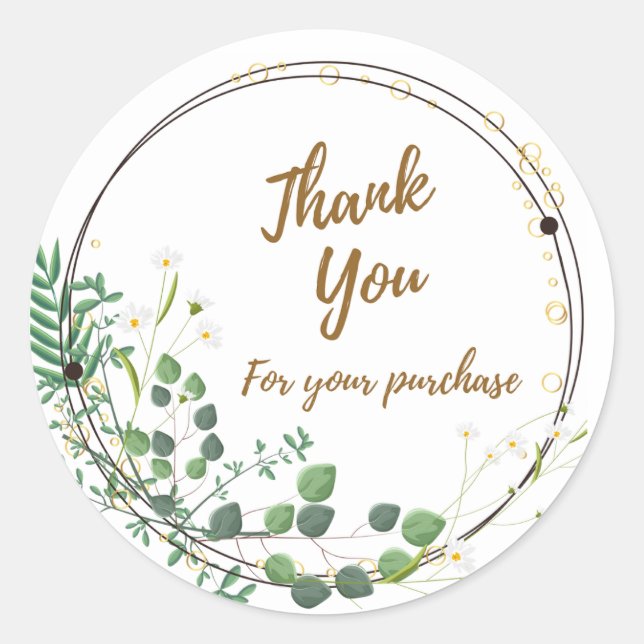 Pegatina Redonda Daisy Greenery 'Thank You' Round Sticker (Anverso)