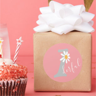 Pegatina Redonda Daisy Hippie Baby Maravilloso Primer Cumpleaños
