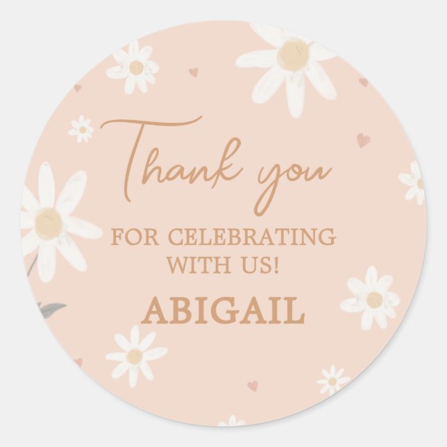 Pegatina Redonda Daisy Little Miss Maravillosa Foto Cumpleaños Rond (Anverso)