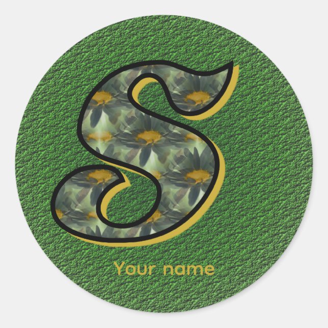 Pegatina Redonda Daisy Monogram Initial S Personalized (Anverso)
