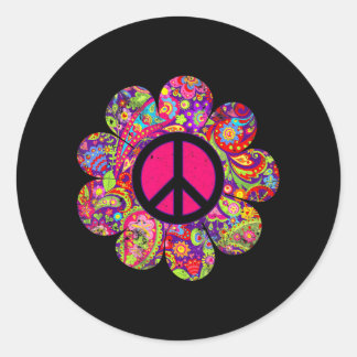 Pegatina Redonda Daisy PEACE SIGN LOVE 60s 70s Tie Dye Hippie