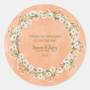 Pegatina Redonda Daisy & Peach Floral Boda Gracias
