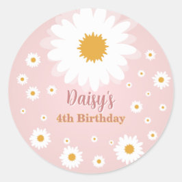 Pegatina Redonda Daisy Pink Any Age Birthday 