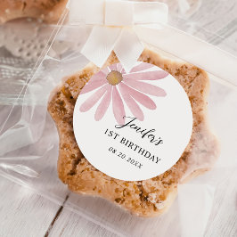 Pegatina Redonda Daisy Pink Chica Primera fiesta de cumpleaños
