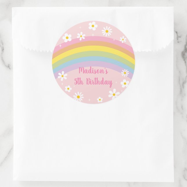 Pegatina Redonda Daisy Rainbow Retro Birday (Bolso)