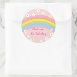 Pegatina Redonda Daisy Rainbow Retro Birday