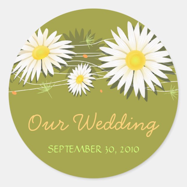 Pegatina Redonda Daisy Save The Date Boda Invitación 2 (Anverso)