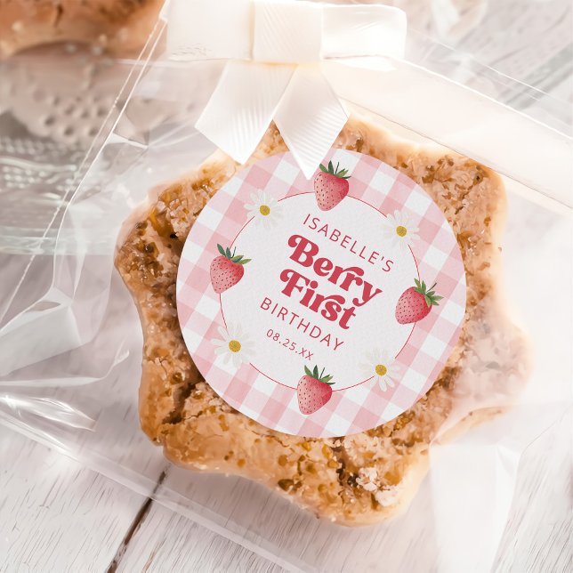 Pegatina Redonda Daisy Strawberry Berry Primer cumpleaños (Subido por el creador)