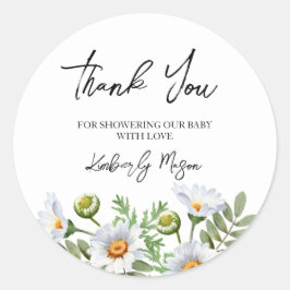 Pegatina Redonda Daisy Thank You Baby Shower