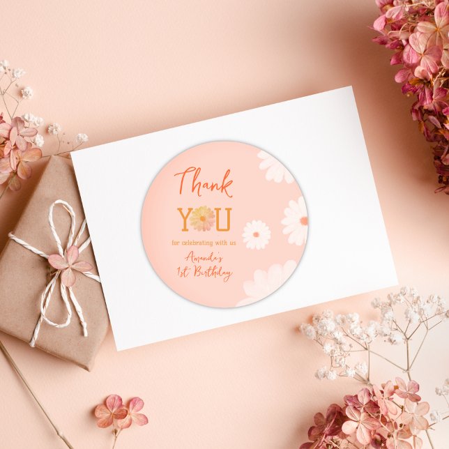 Pegatina Redonda Daisy Wild One First Birthday Chica Floral (Subido por el creador)