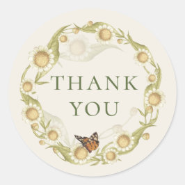 Pegatina Redonda Daisy Wildflower Wreath Gracias