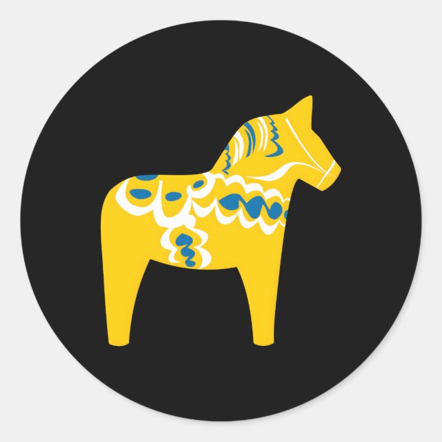 Pegatina Redonda Dala Horse Dalarna Suecia Sverige (Anverso)