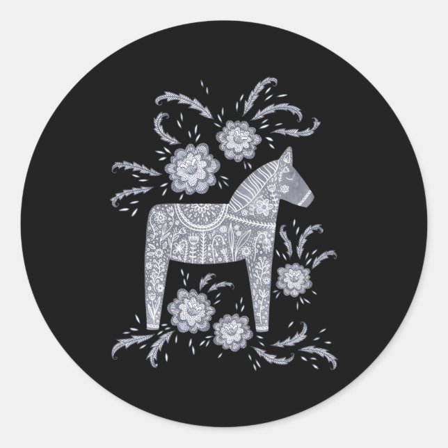 Pegatina Redonda Dala Horse Sueco (Anverso)